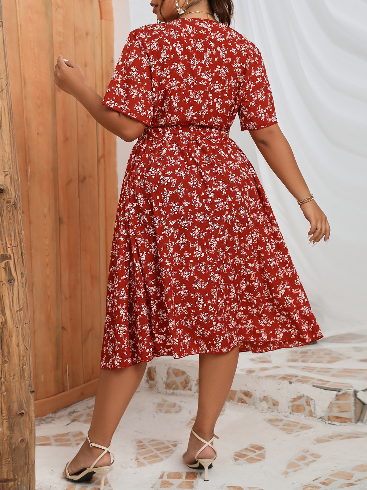 Plus Size Belted Floral Wrap Dress