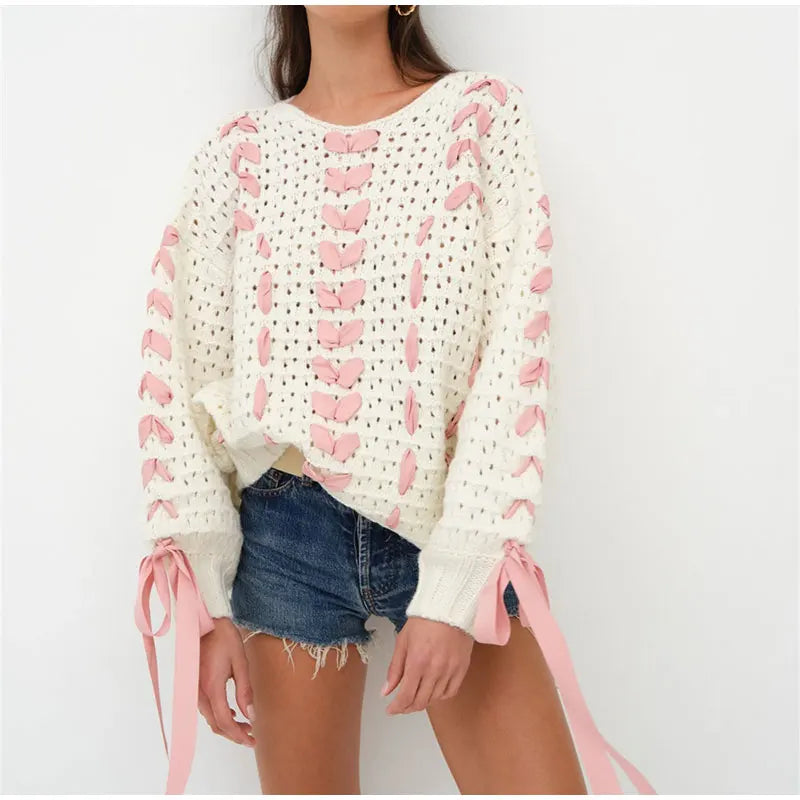Hollow-Out Ribbon Sweater