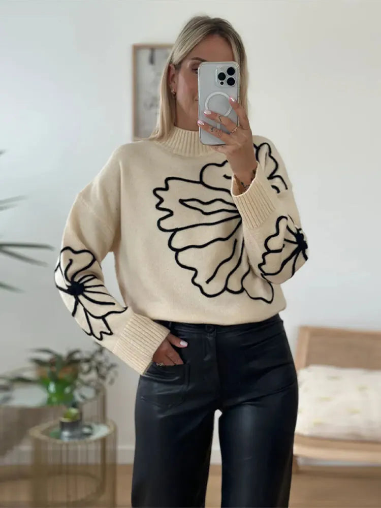 Elegant Printed Knit Oversized Sweater