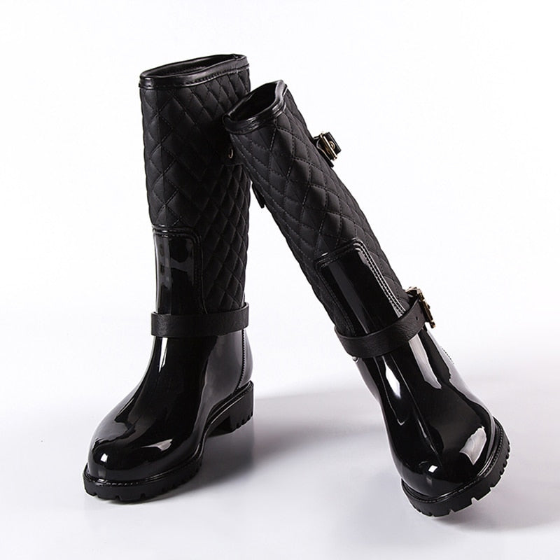 Plaid Stitched Rain Boots