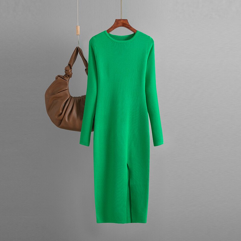 Elegant Knitted Knee-Length Dress