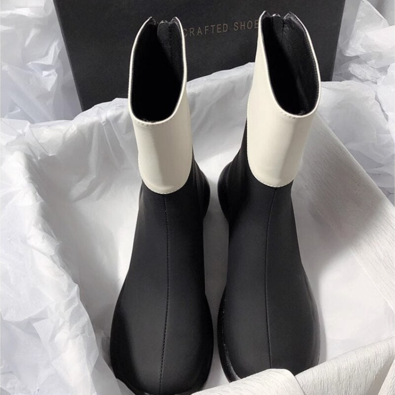 Two-Tone Thick Sole Ankle Boots