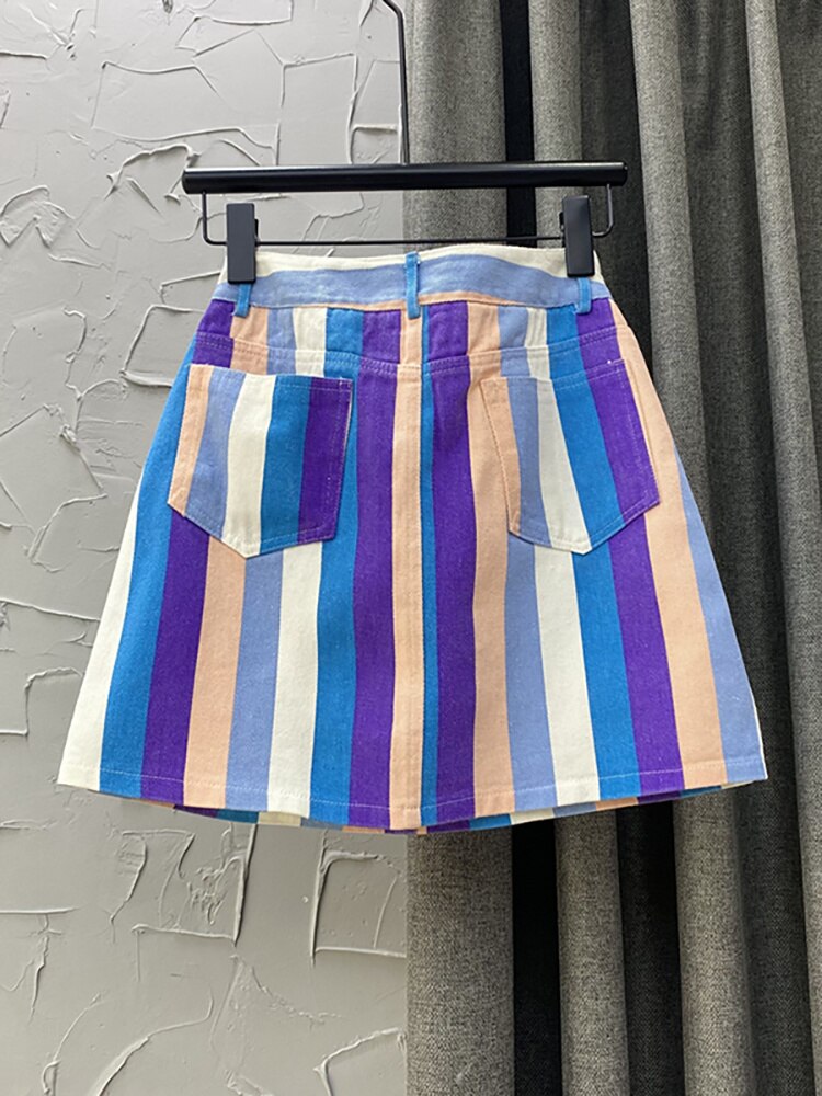 Colourful Stripe Denim Skirt