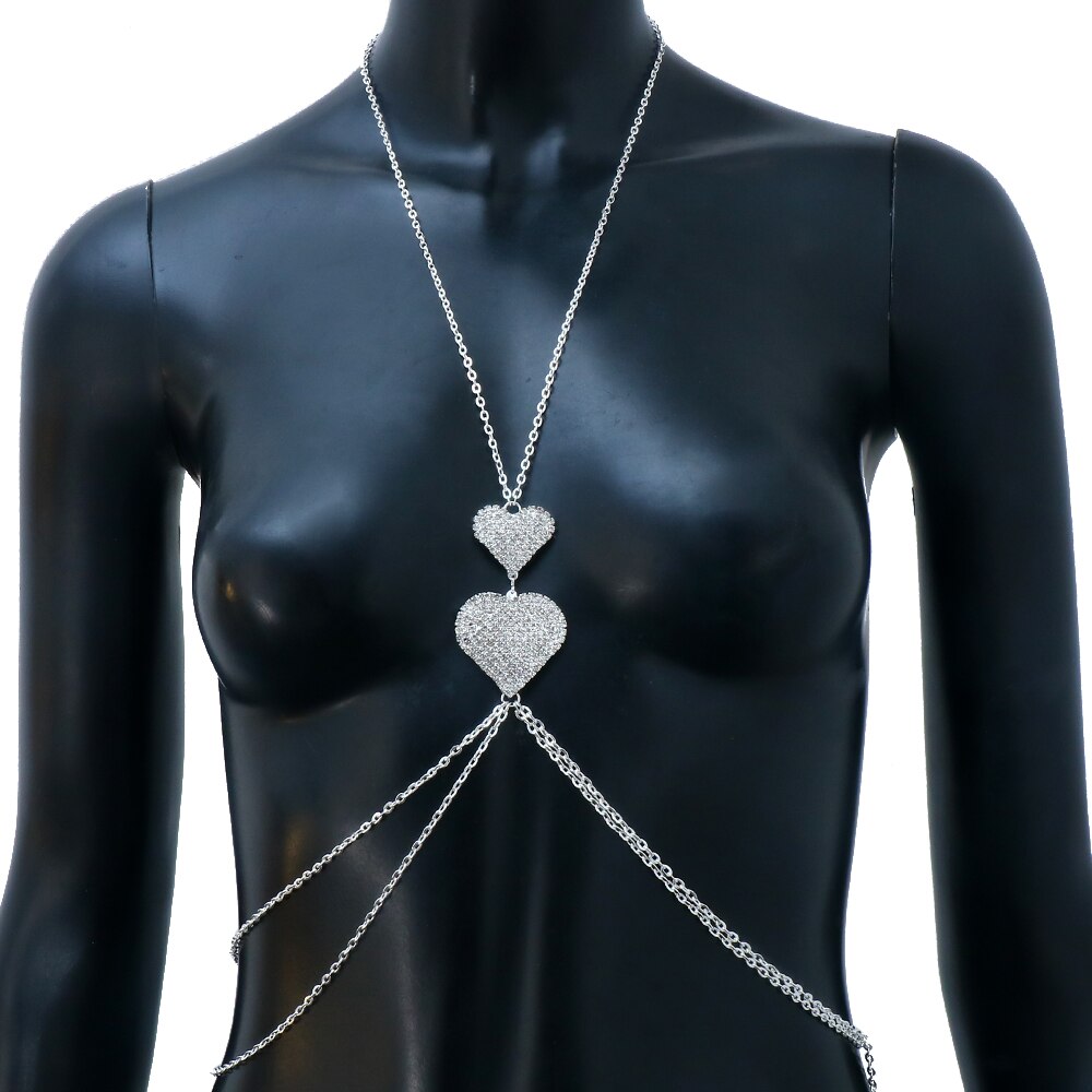 Rhinestone Double Heart Body Chain