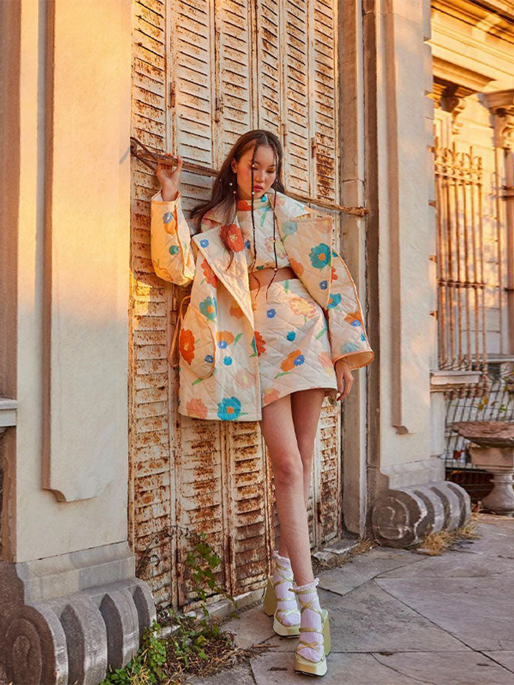 Trendy Floral Skirt Suit