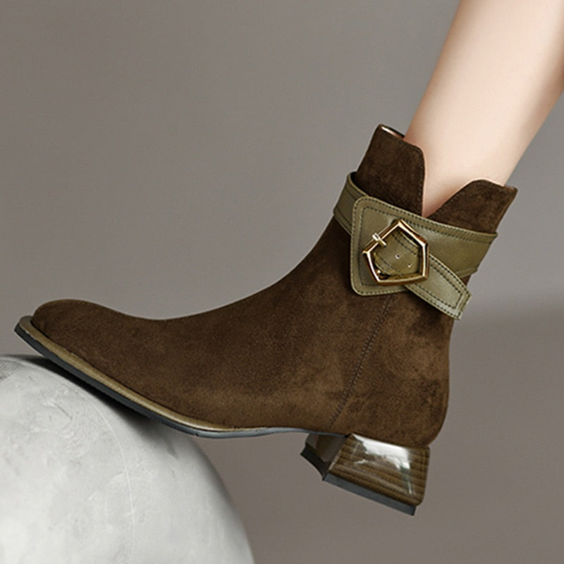 Faux Suede Ankle Boots With Buckle