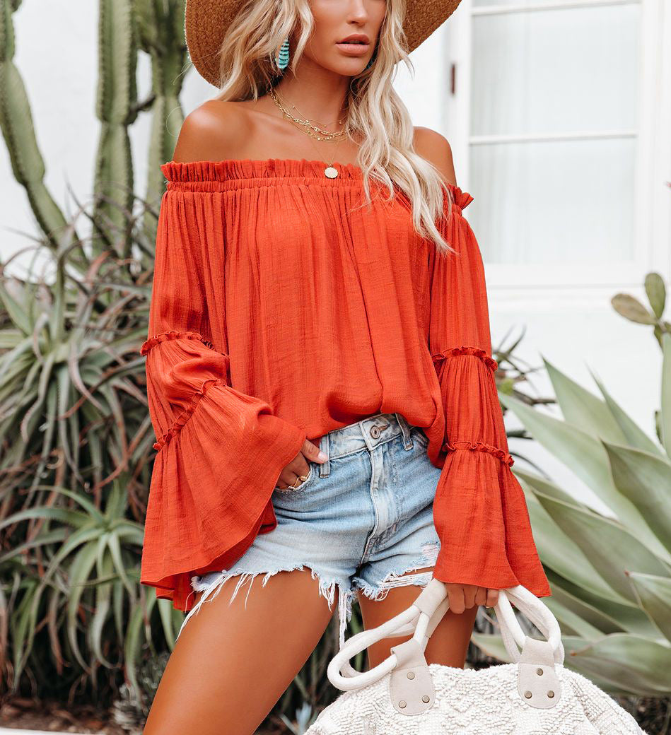 Off-Shoulder Blouse With Flared Sleeves