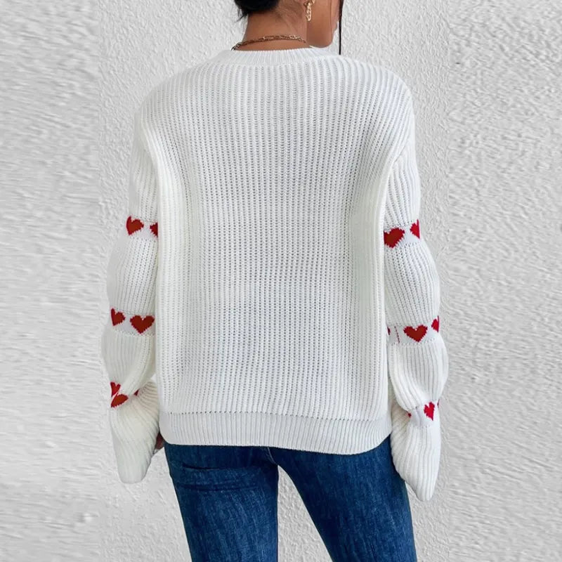 Knitted Sweater With Heart Sleeves