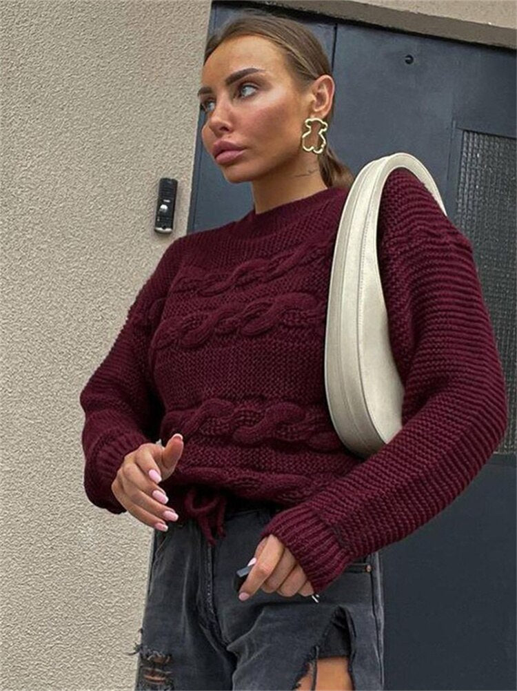 Lace-Up Hem Cable Knit Sweater