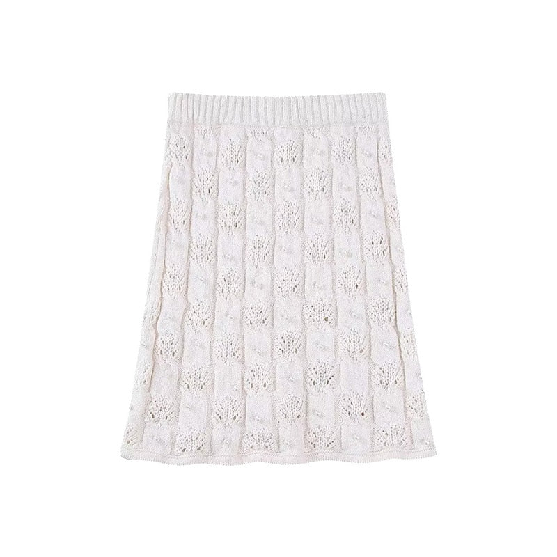 Backless Crochet Pearl Skirt Set