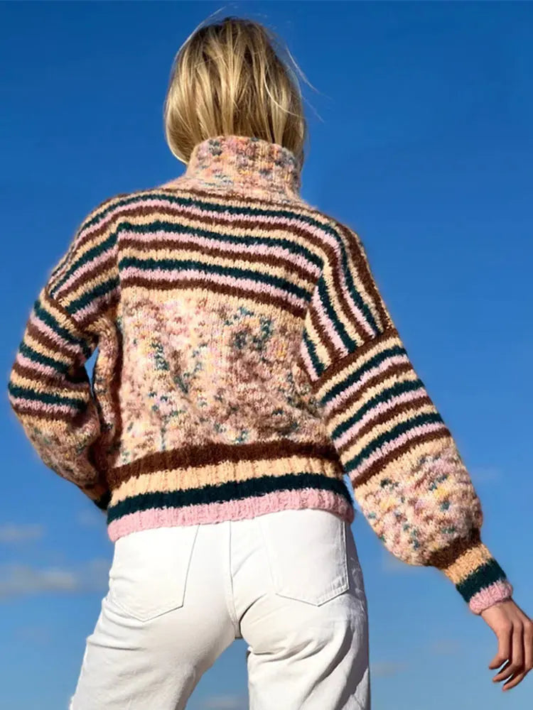 Speckled Stripe Turleneck Sweater