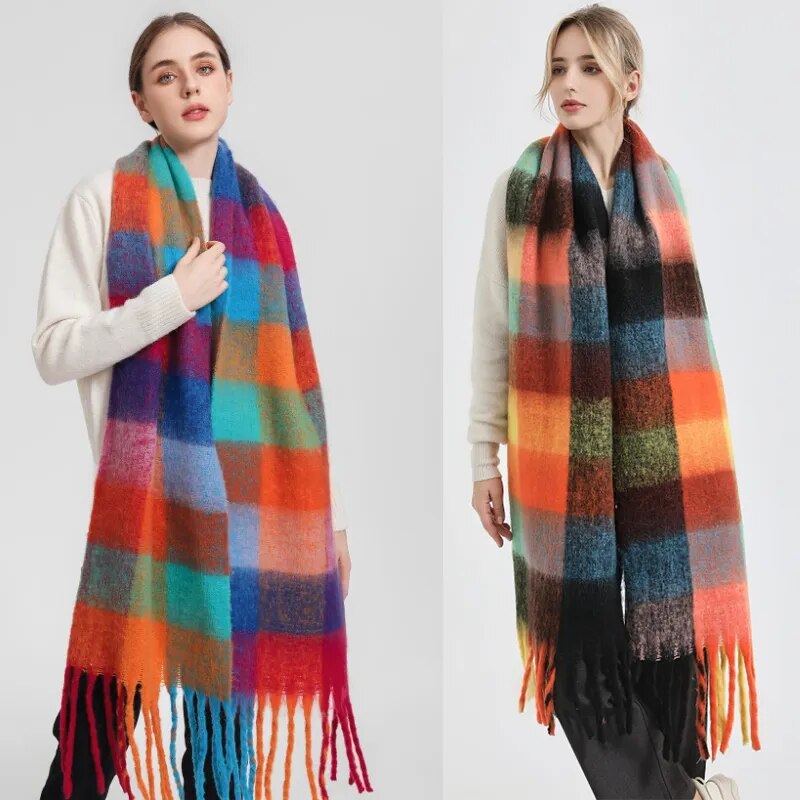 Long Colourful Check Scarfs