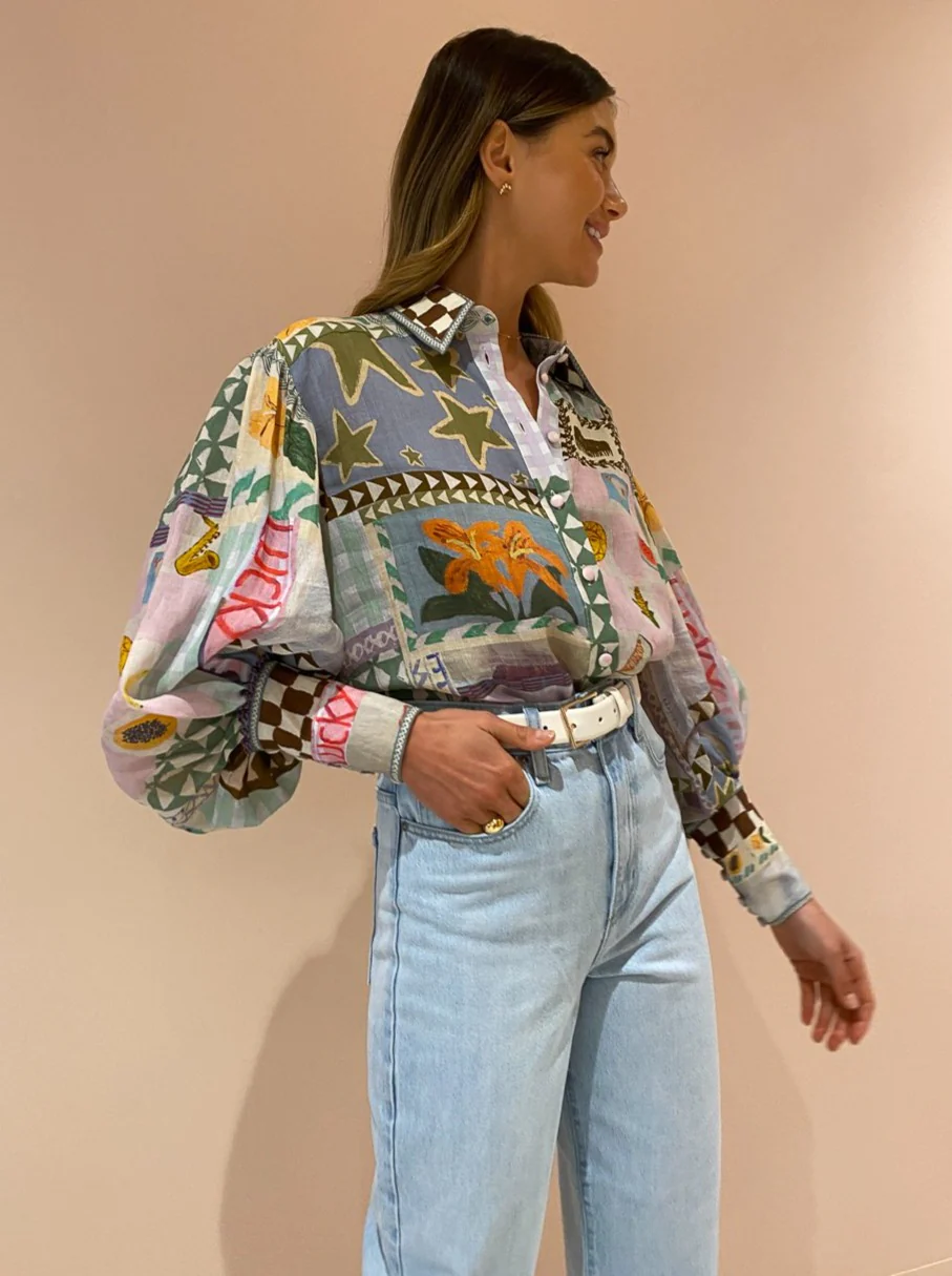 Colourful Printed Shirt With Lantern Sleeve