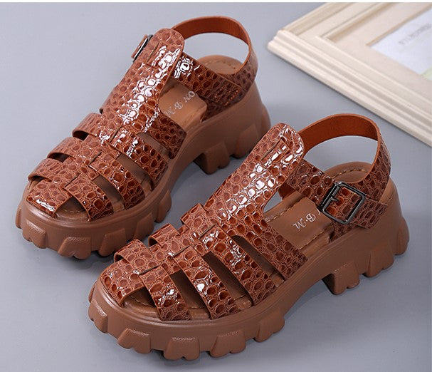 Chunky Patent Crocodile Print Sandals