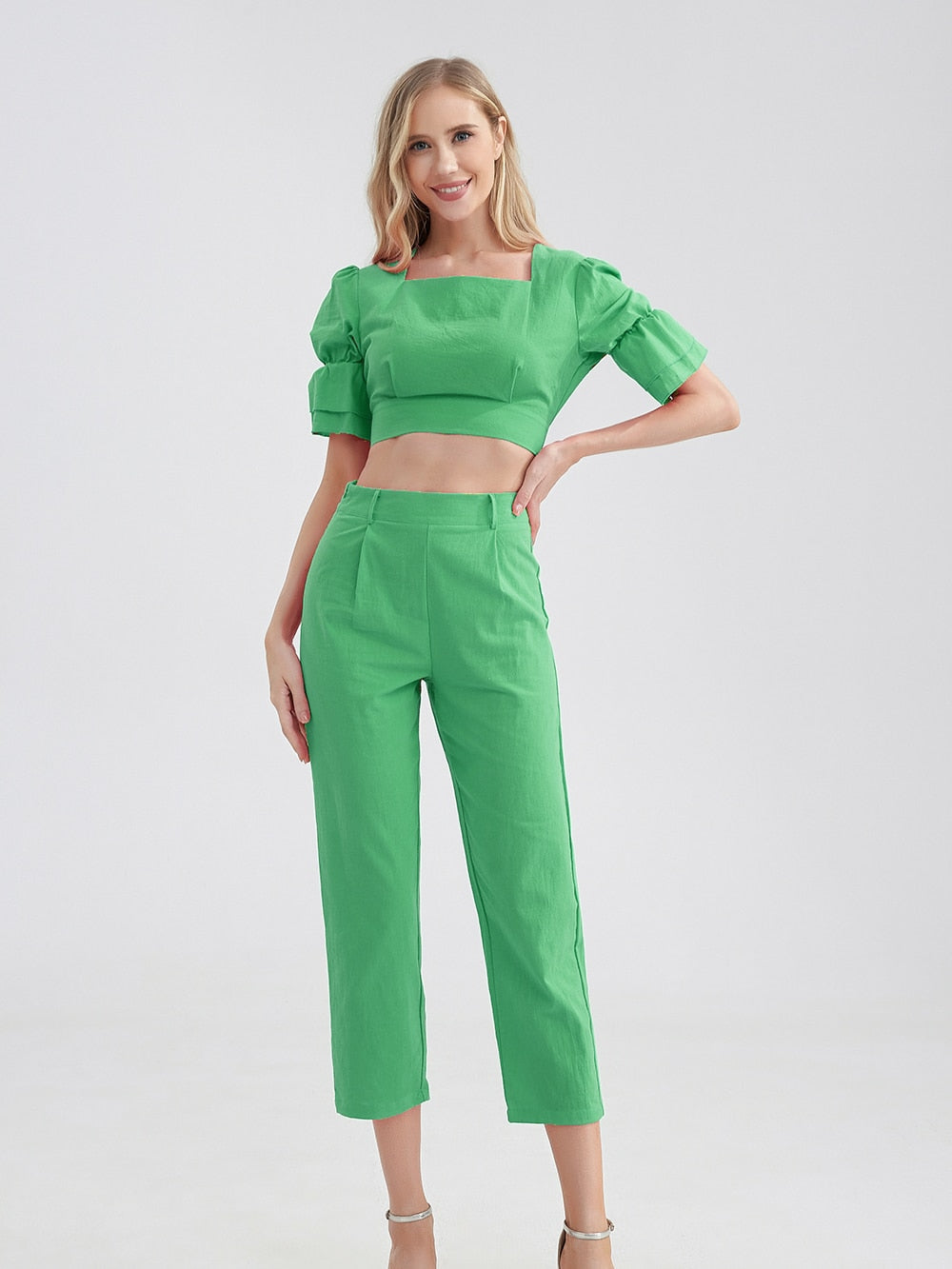Stylish Cotton Crop Top Set With Ruffles