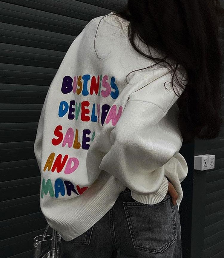 Loose White Vibrant Letter Sweater