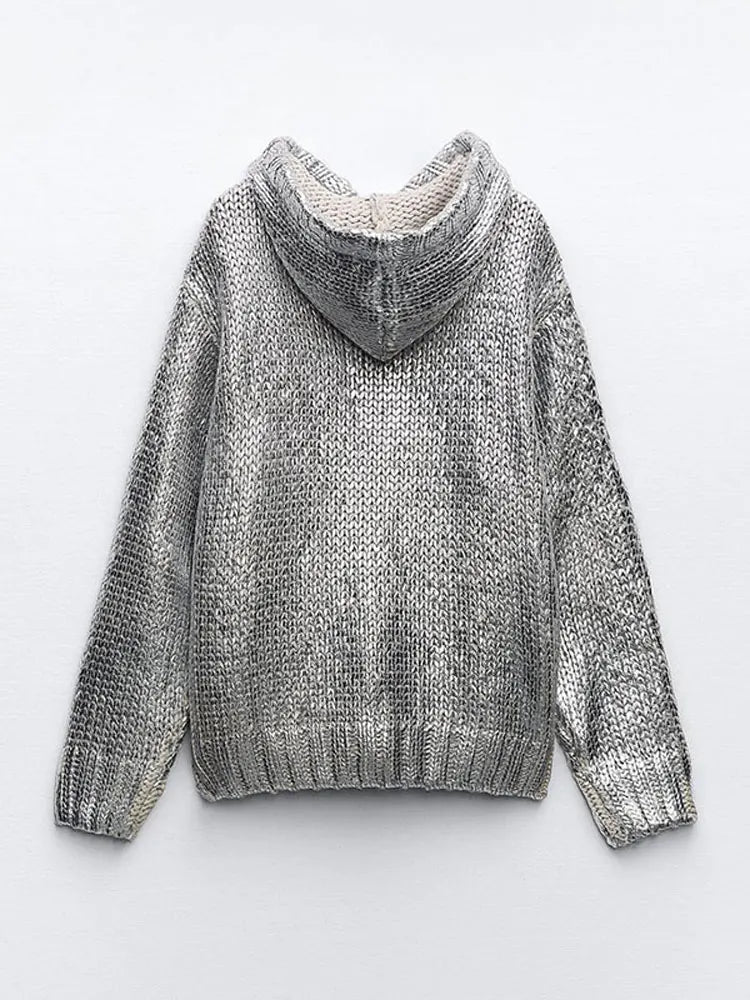 Silver Knitted Metallic Hoodie