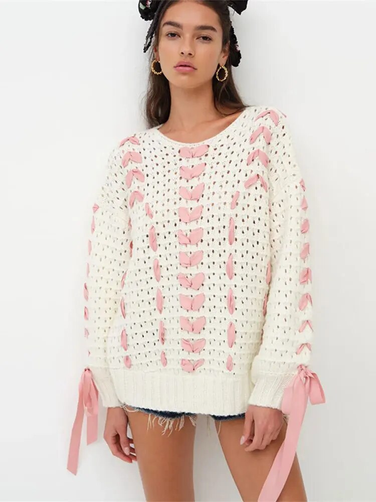 Hollow-Out Ribbon Sweater