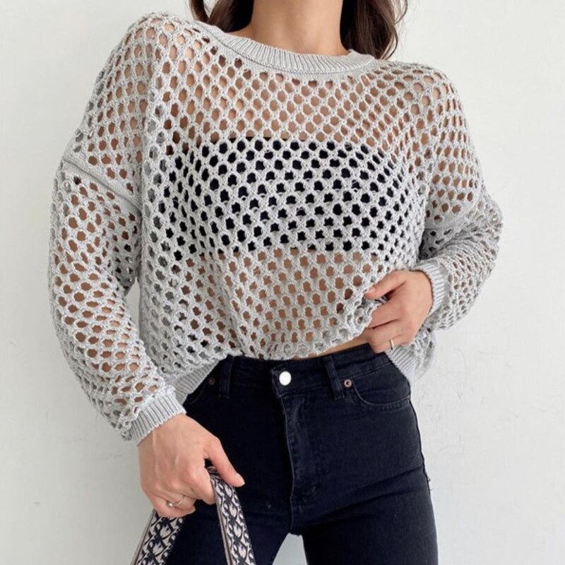 Cropped Hollow-Out Sweater