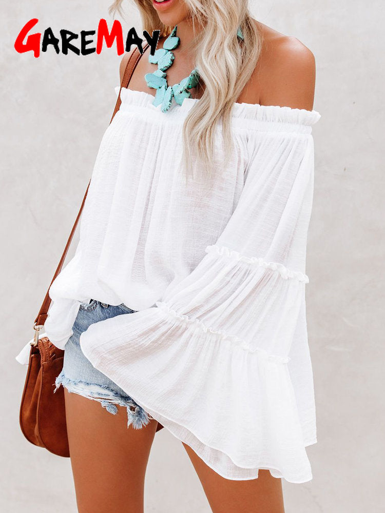 Off-Shoulder Blouse With Flared Sleeves