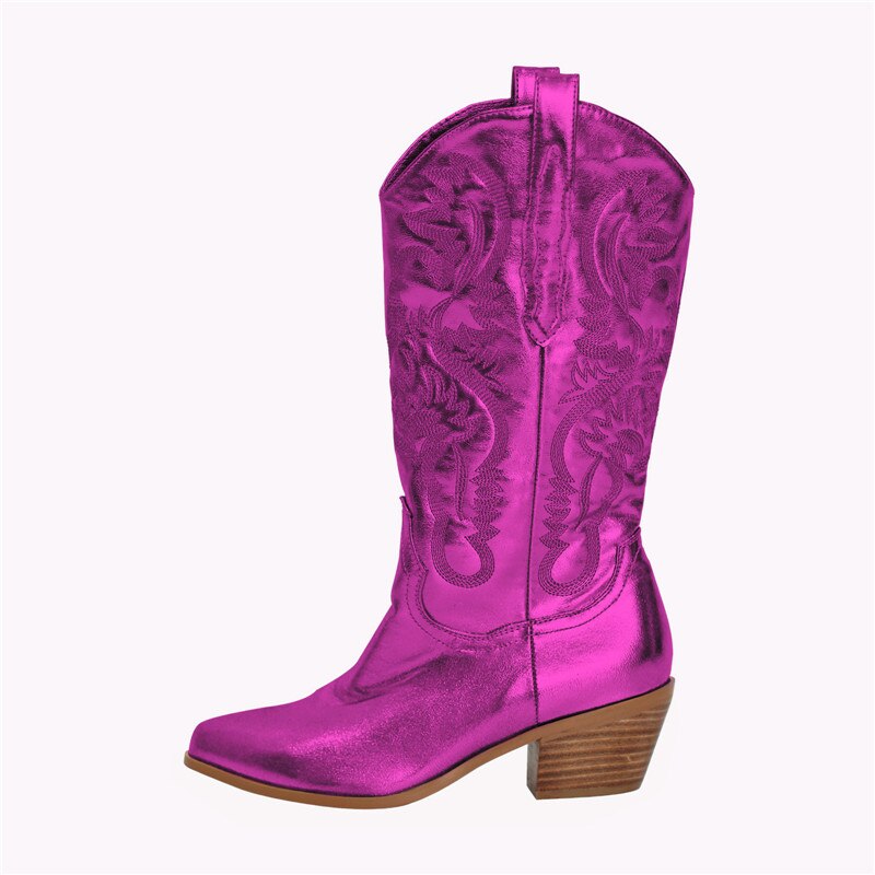 Metallic Embroidery Cowboy Boots
