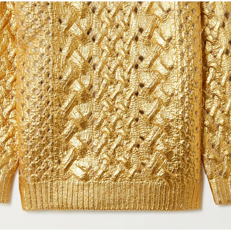 Gold Metallic Cable Knit Sweater