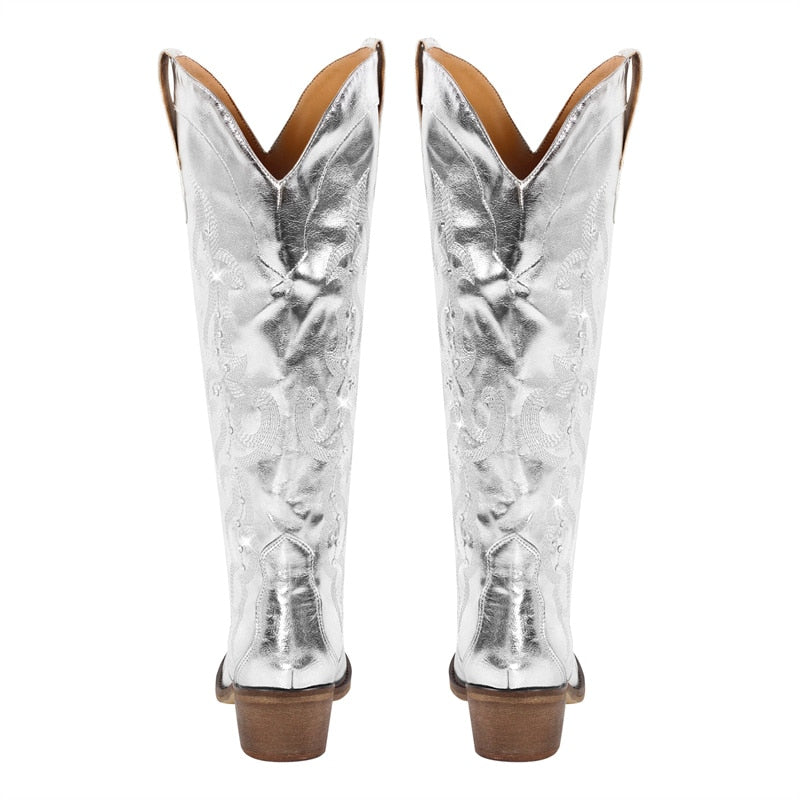 Silver Metallic Rhinestone Boots