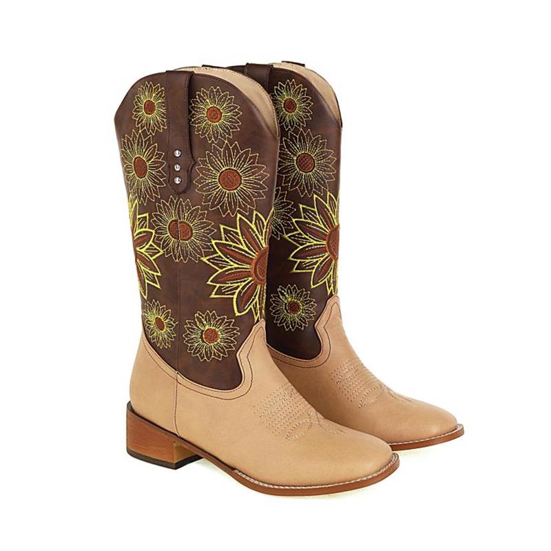 Yellow Embroidery Sunflower Cowboy Boots