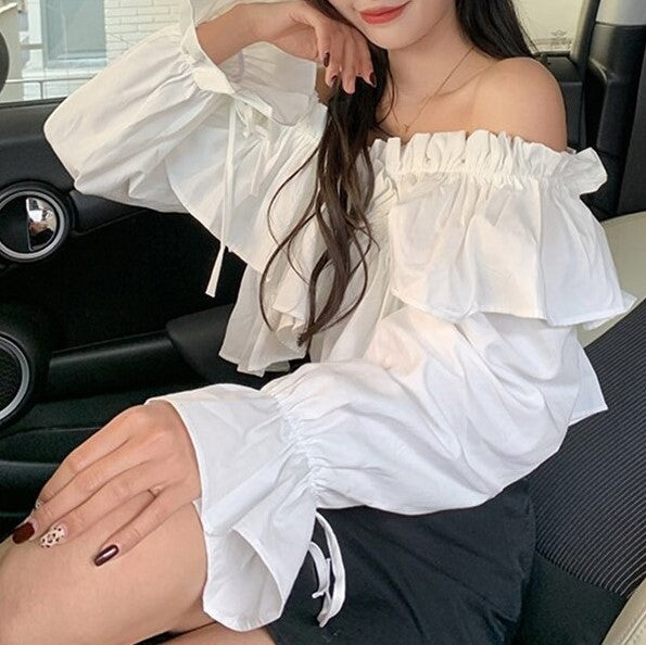 Off-Shoulder Cropped Blouse With Ruffles