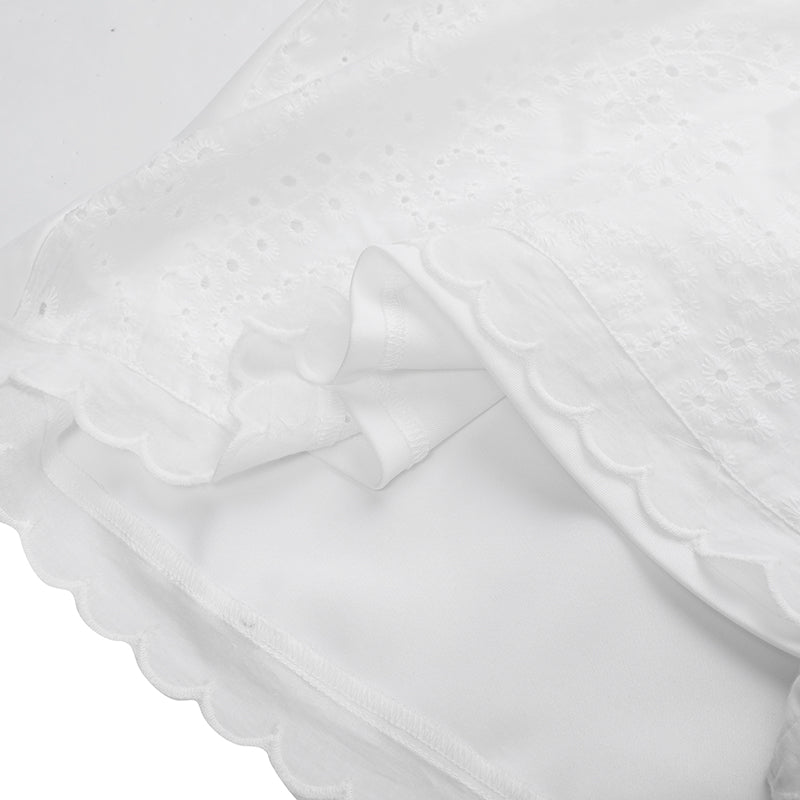S-5XL White Cotton Dress With Ruffle Edge