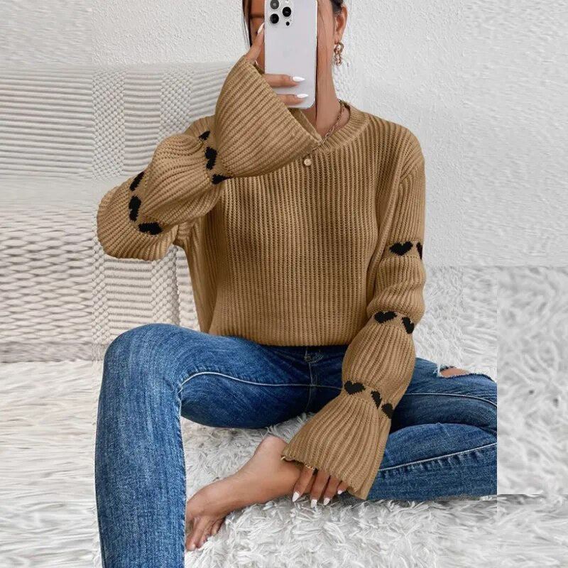 Knitted Sweater With Heart Sleeves