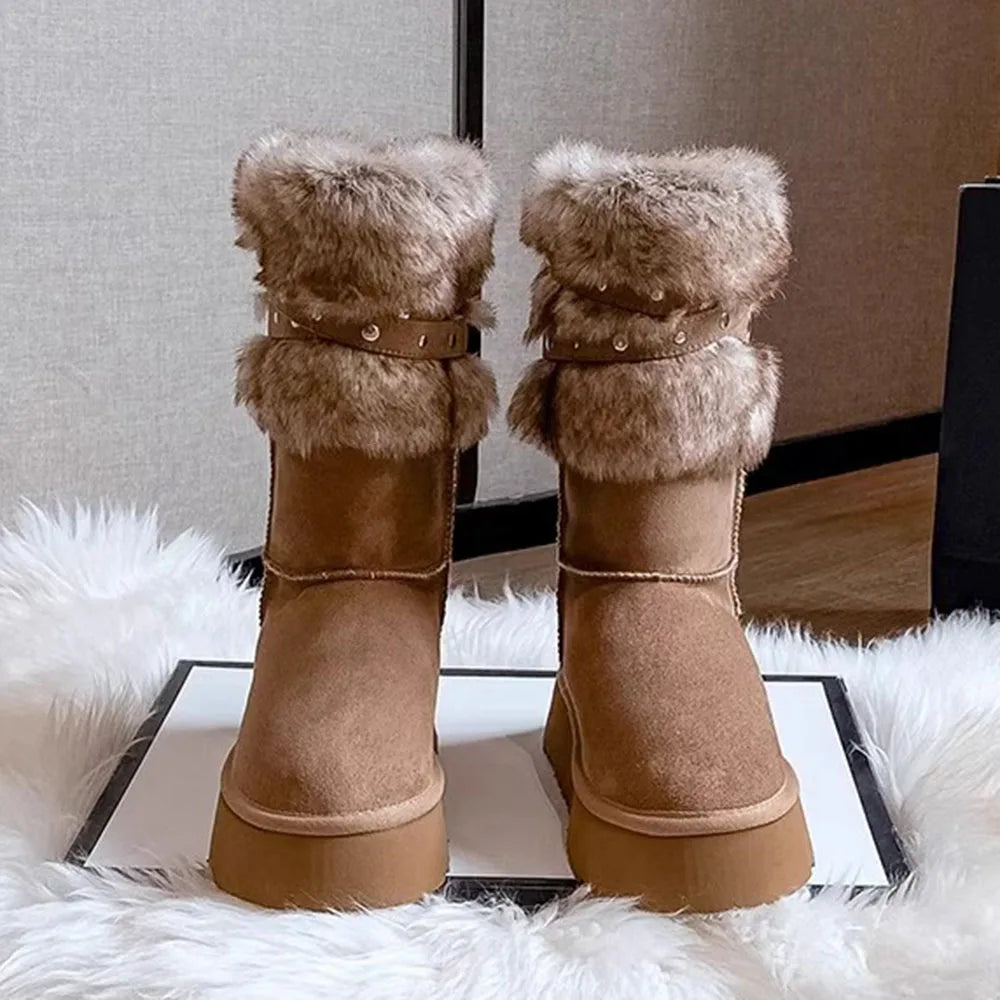Mid-Calf Faux Fur & Buckle Boots