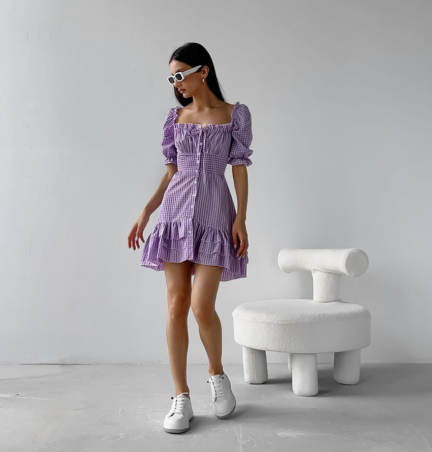 Ruffled Purple Check Dress