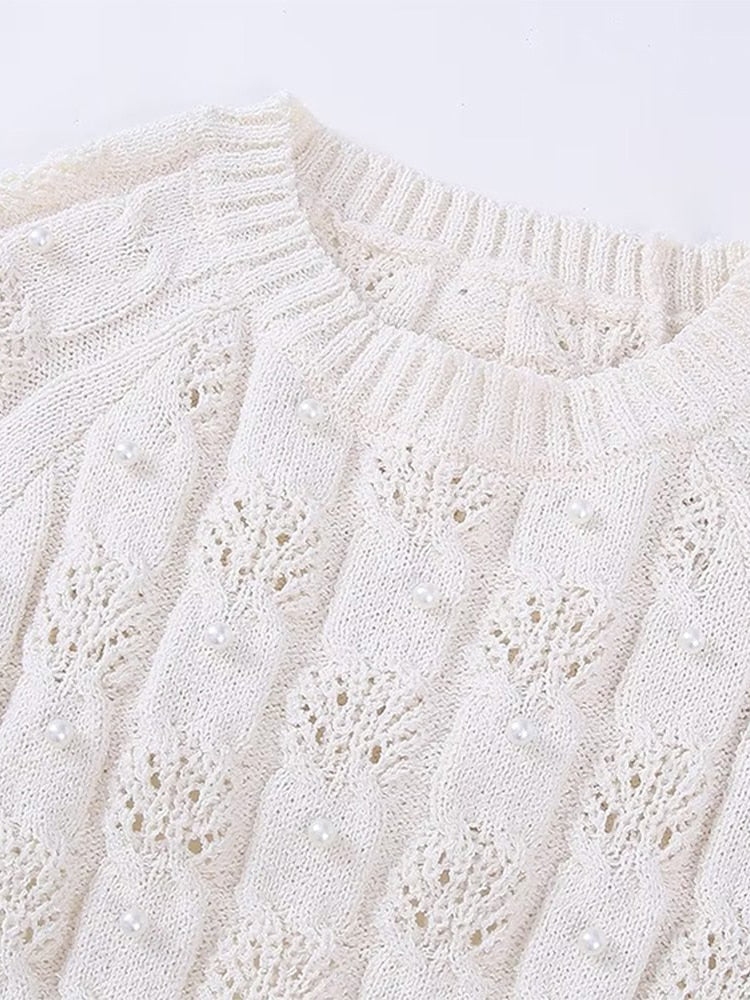Backless Crochet Pearl Skirt Set
