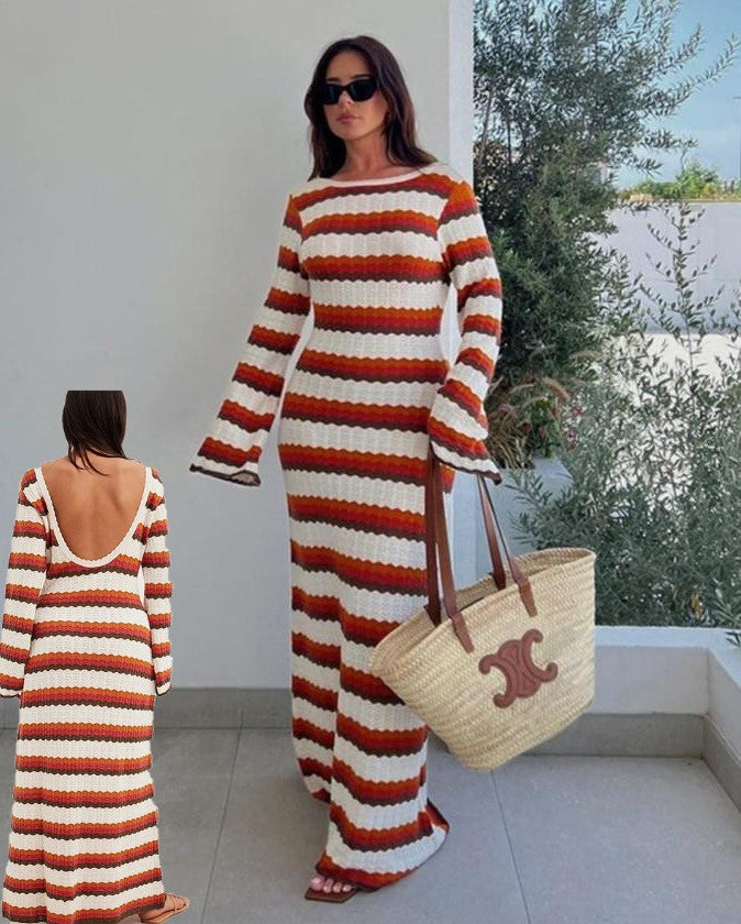 Wavy Stripe Knitted Maxi Dress
