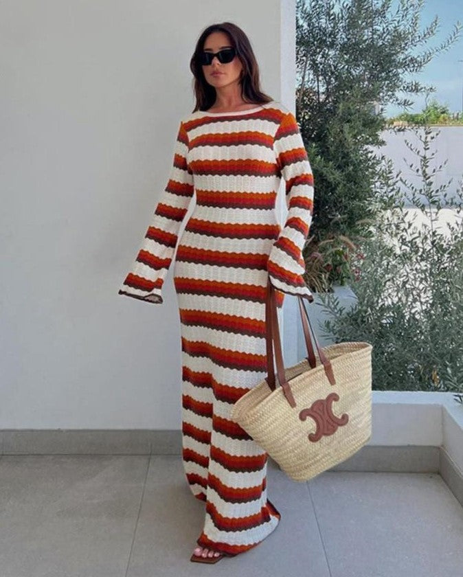 Wavy Stripe Knitted Maxi Dress