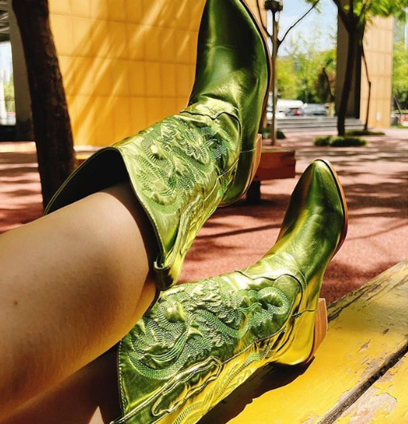 Metallic Embroidery Cowboy Boots