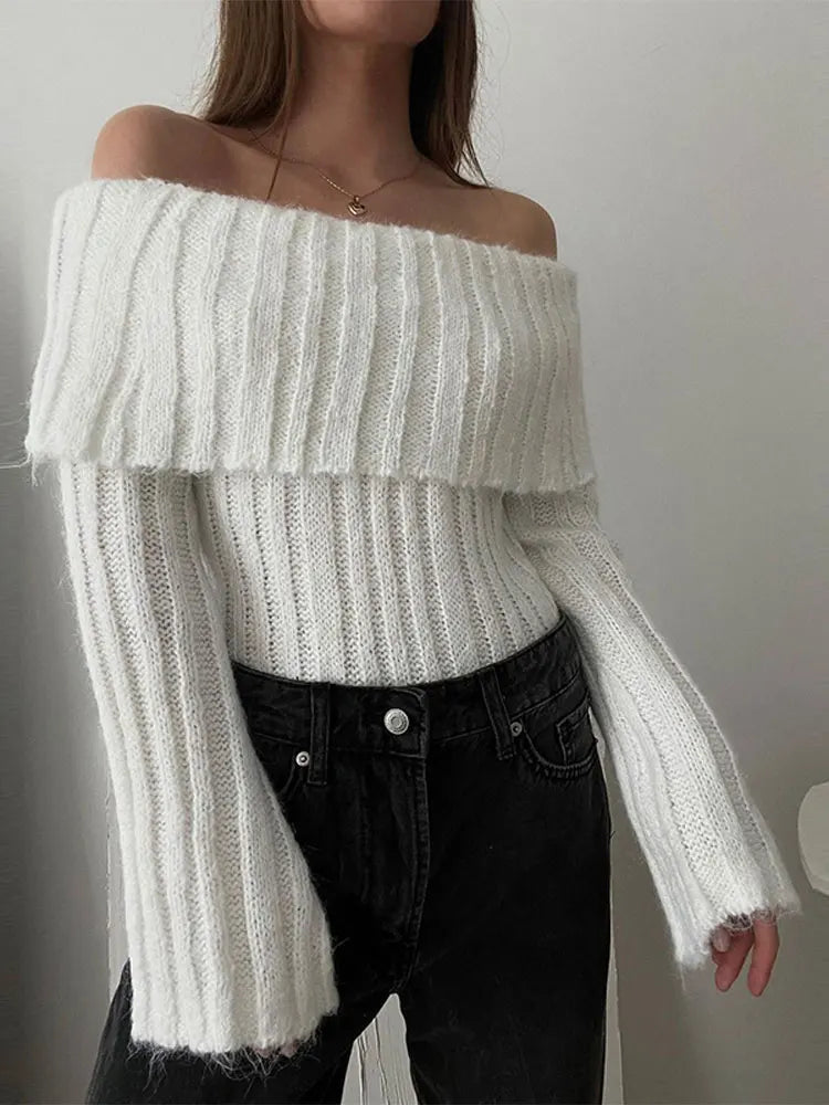 Wide Ribbed Off-Shoulder Sweater