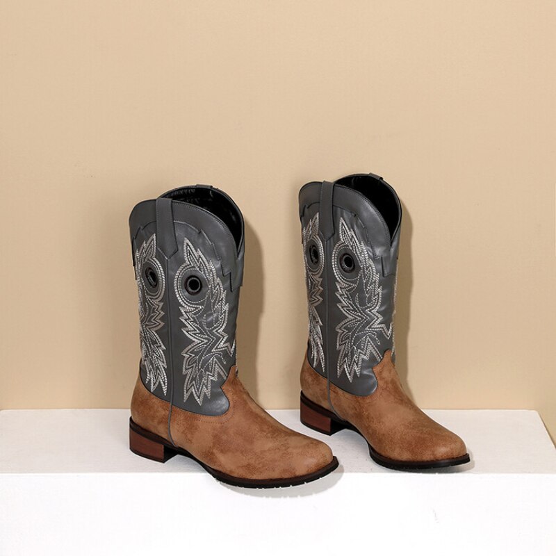 Colourblock Embroidered Cowboy Boots