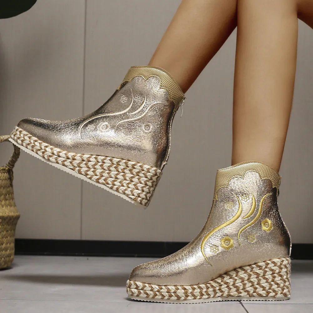 Metallic Wedge Ankle Boots
