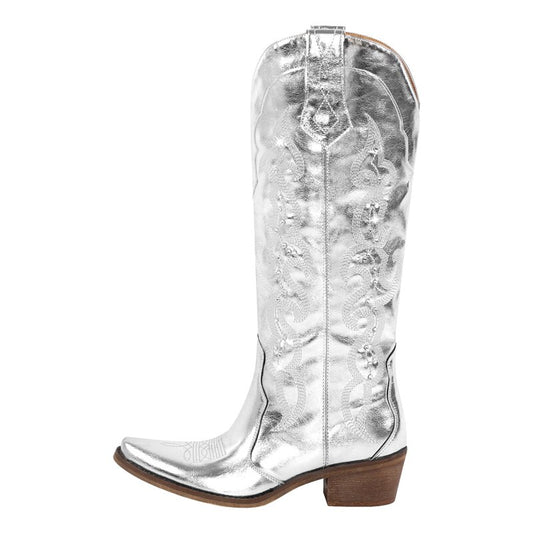 Silver Metallic Rhinestone Boots