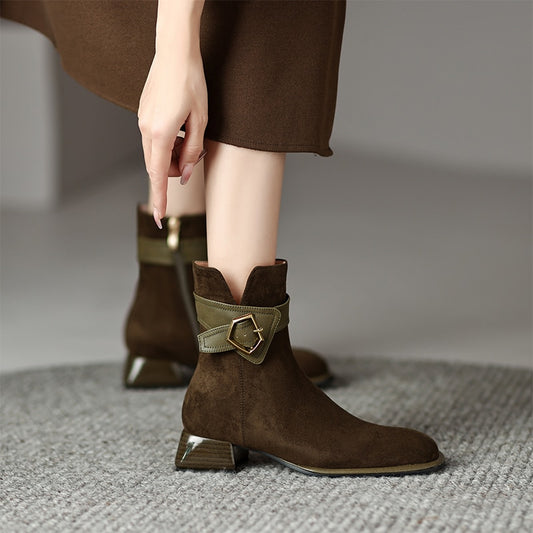 Faux Suede Ankle Boots With Buckle