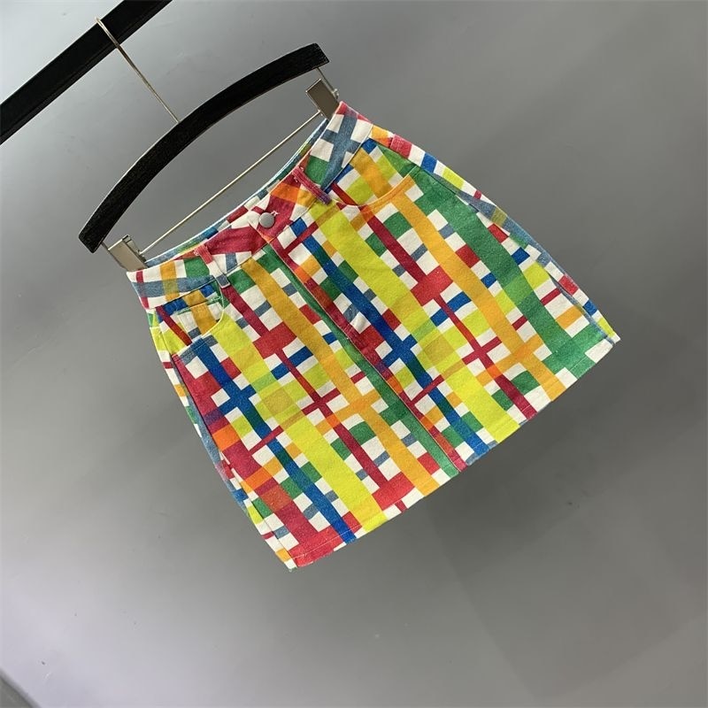 Colourful Plaid Denim Skirt