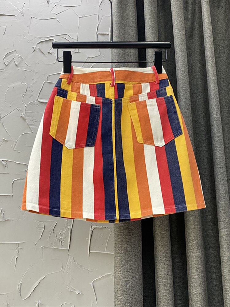 Colourful Stripe Denim Skirt
