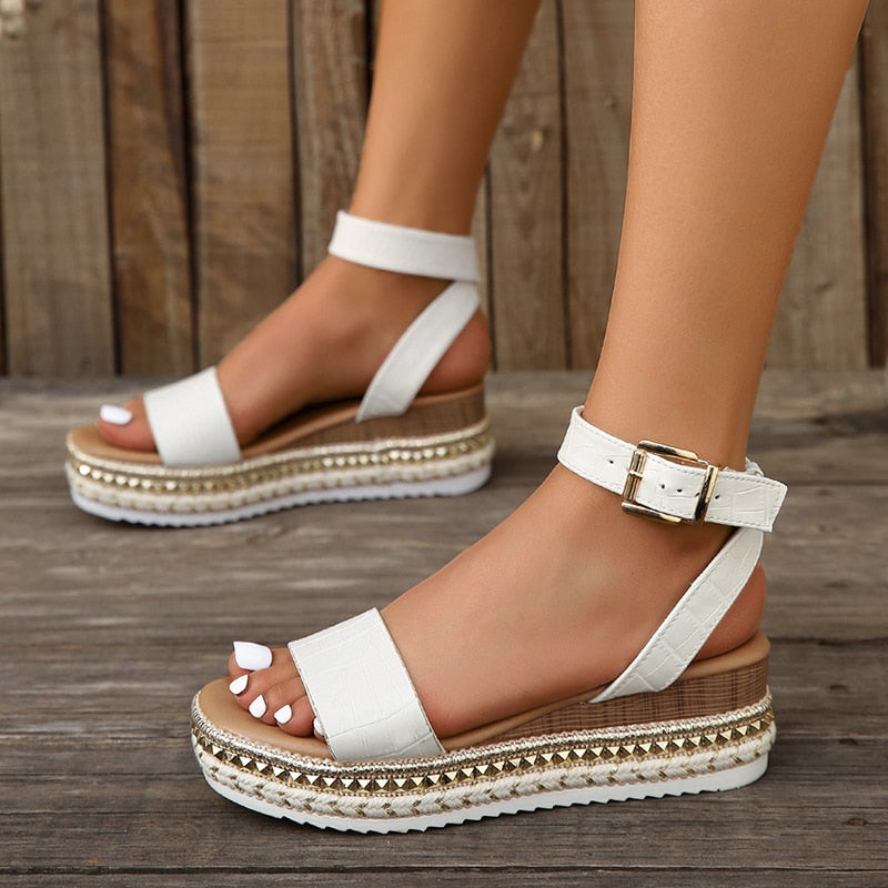 Ankle Strap Low Wedge Sandal
