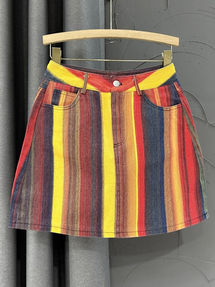Sunset Stripe Denim Skirt