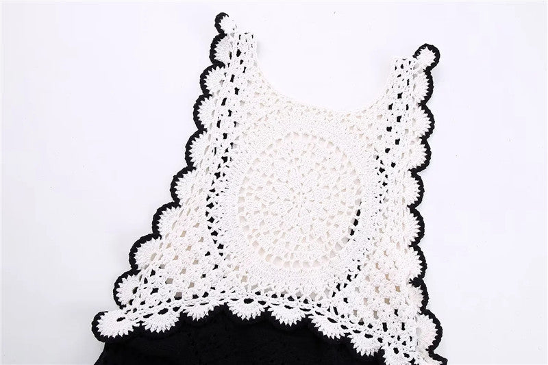 Crochet Knit Backless Sling Midi Dress