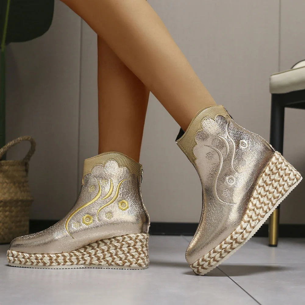 Metallic Wedge Ankle Boots