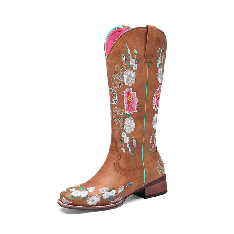 Brown Embroidery Cowboy Boots