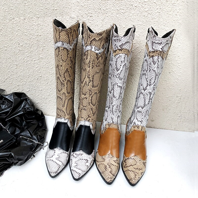 Patchwork Snake Print Cowboy Boots